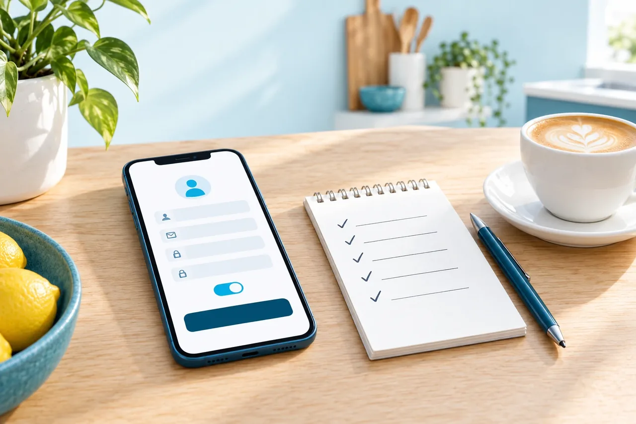 Phone sign-up form and checklist for claiming a pokies sign up bonus